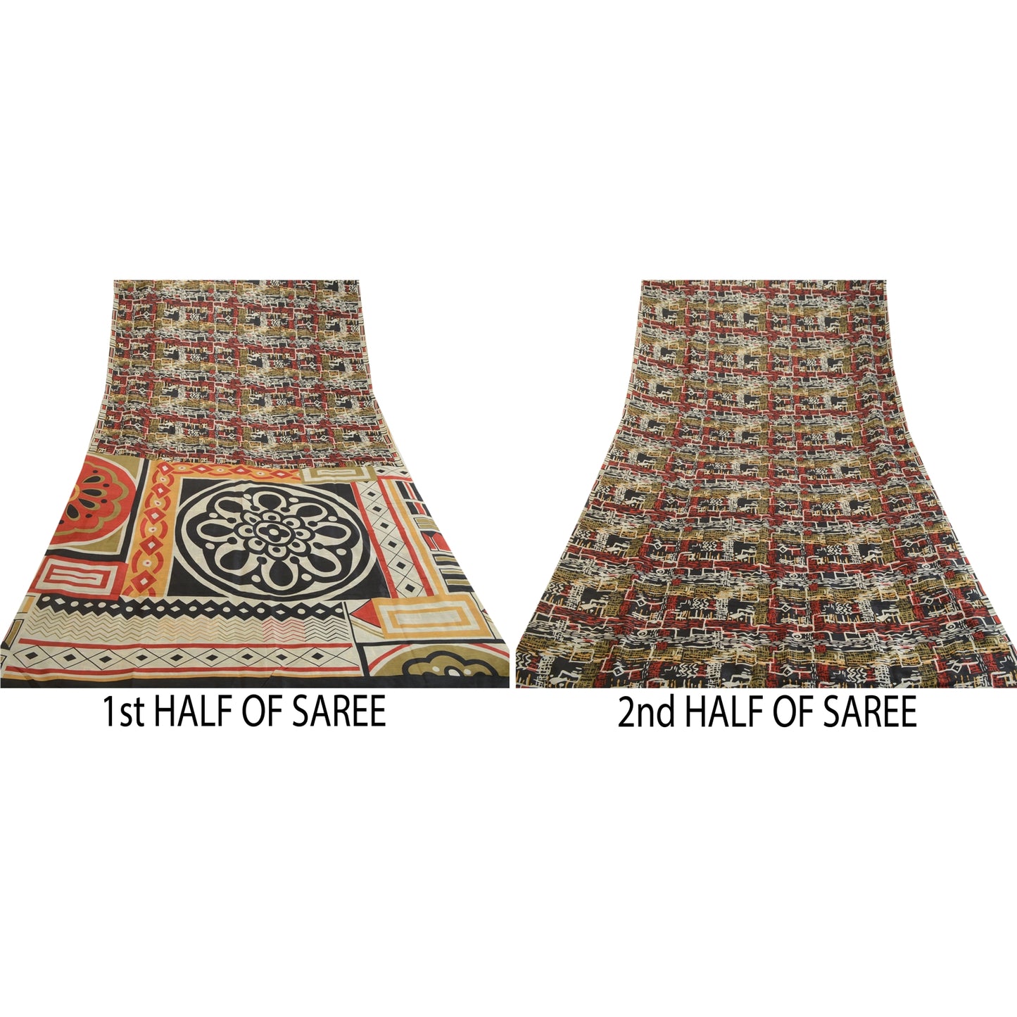 Sanskriti Vintage Sarees Multi Printed 100% Pure Silk Sari Floral Craft Sustainable Fabric