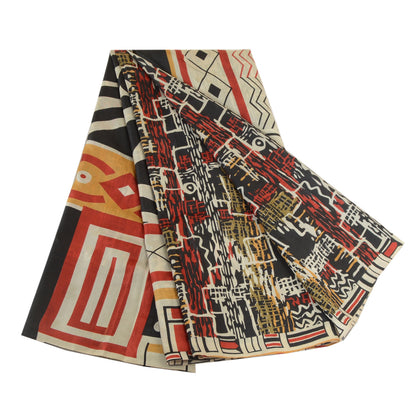 Sanskriti Vintage Sarees Multi Printed 100% Pure Silk Sari Floral Craft Sustainable Fabric