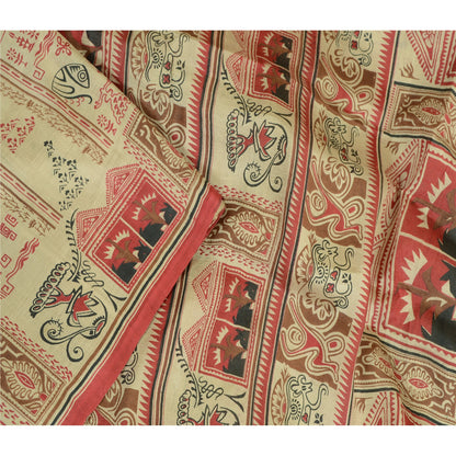 Санскритские винтажные сари пастельно-зеленого цвета из чистого шелка с принтом, мягкая ткань для рукоделия, устойчивая ткань