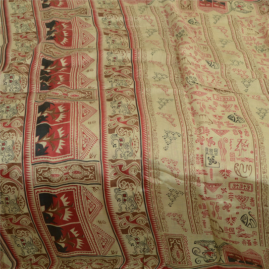 Sanskriti Vintage Sarees Pastel-Green Pure Silk Printed Sari Soft Craft Sustainable Fabric