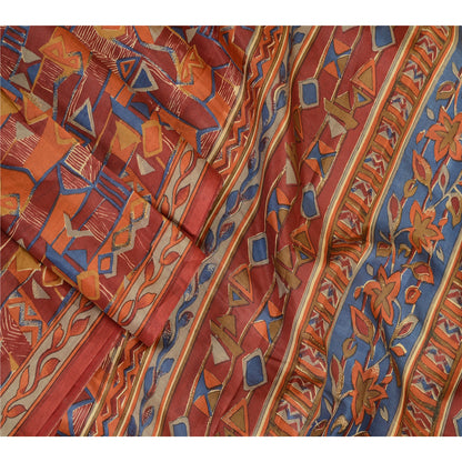 Sanskriti Vintage Sarees Indian Dark Red Pure Silk Printed Sari 5yd Craft Sustainable Fabric