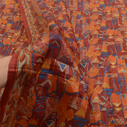 Sanskriti Vintage Sarees Indian Dark Red Pure Silk Printed Sari 5yd Craft Sustainable Fabric