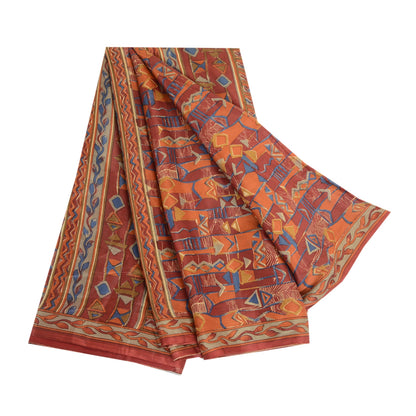 Sanskriti Vintage Sarees Indian Dark Red Pure Silk Printed Sari 5yd Craft Sustainable Fabric