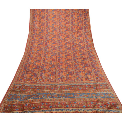 Sanskriti Vintage Sarees Indian Dark Red Pure Silk Printed Sari 5yd Craft Sustainable Fabric