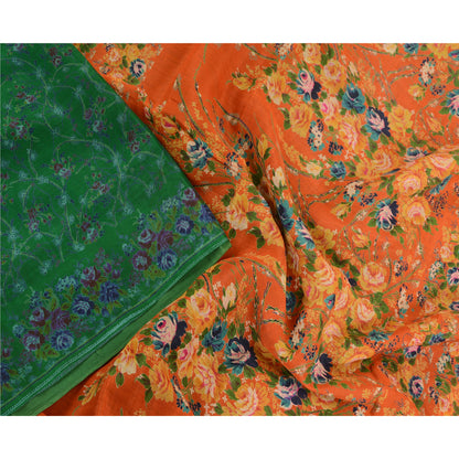 Sanskriti Vintage Sarees Green From India Printed Pure Silk Sari Craft Sustainable Fabric