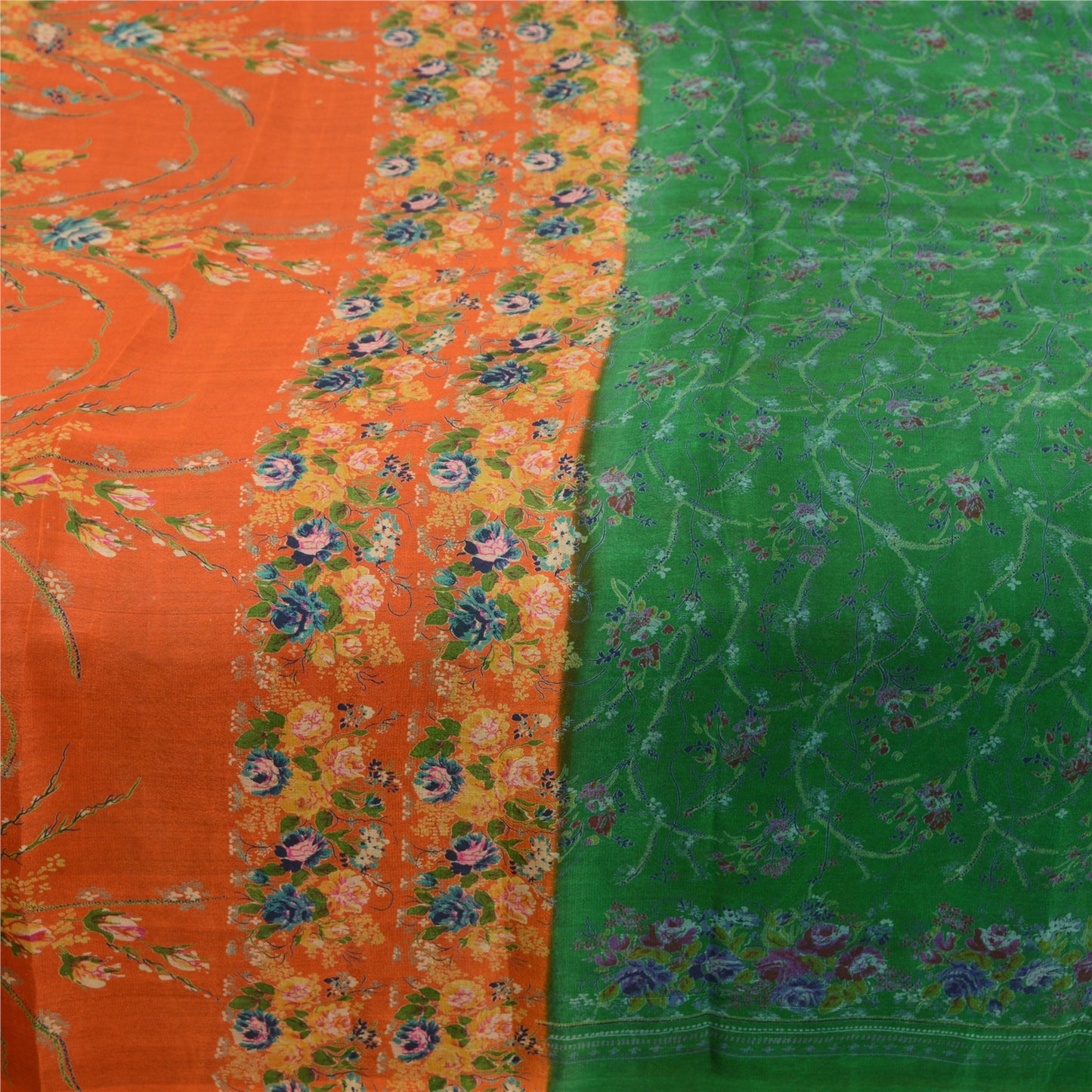 Sanskriti Vintage Sarees Green From India Printed Pure Silk Sari Craft Sustainable Fabric