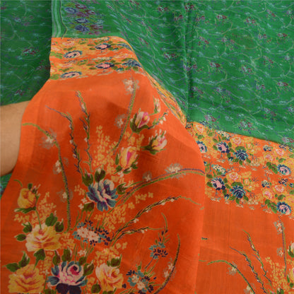 Sanskriti Vintage Sarees Green From India Printed Pure Silk Sari Craft Sustainable Fabric