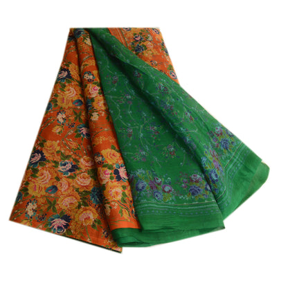 Sanskriti Vintage Sarees Green From India Printed Pure Silk Sari Craft Sustainable Fabric