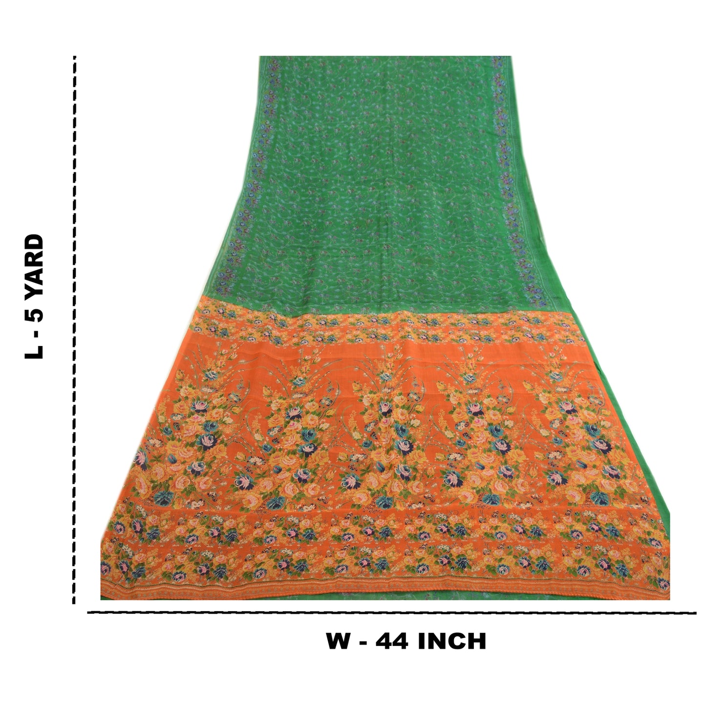 Sanskriti Vintage Sarees Green From India Printed Pure Silk Sari Craft Sustainable Fabric