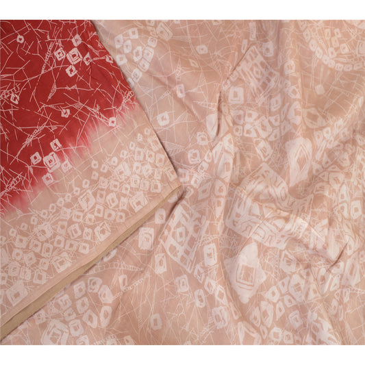 Sanskriti Vintage Sarees From Indian Red Pure Silk Printed Sari 5yd Craft Sustainable Fabric
