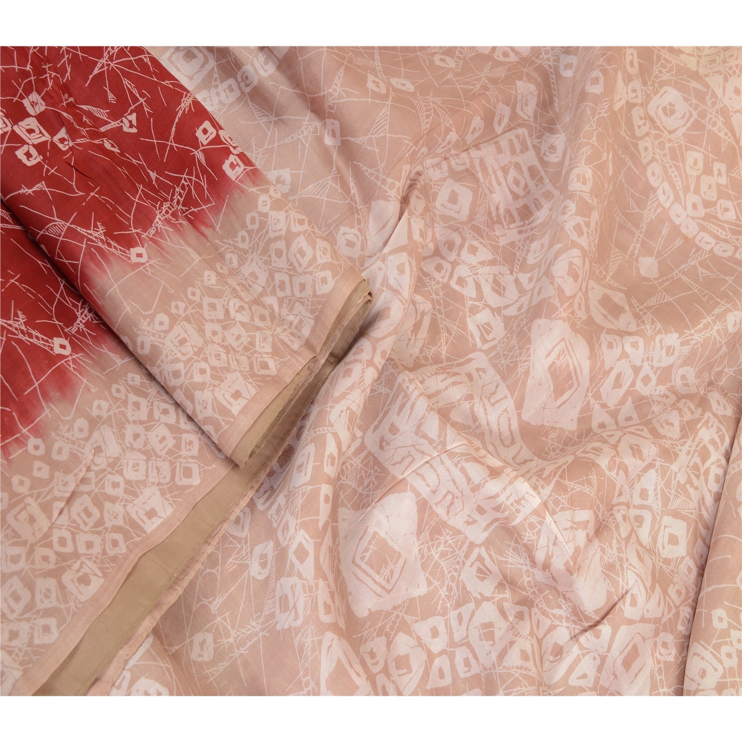 Sanskriti Vintage Sarees From Indian Red Pure Silk Printed Sari 5yd Craft Sustainable Fabric