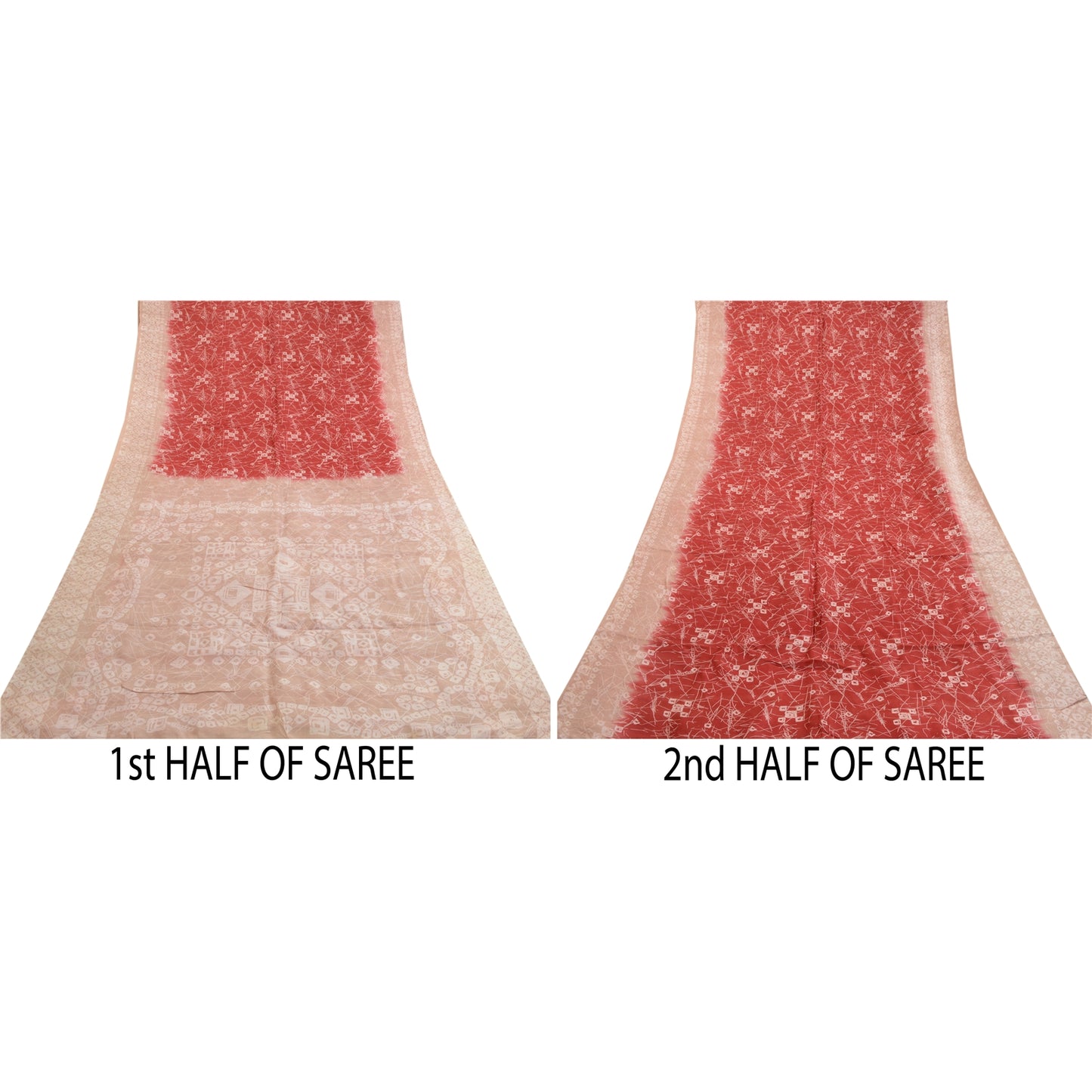 Sanskriti Vintage Sarees From Indian Red Pure Silk Printed Sari 5yd Craft Sustainable Fabric