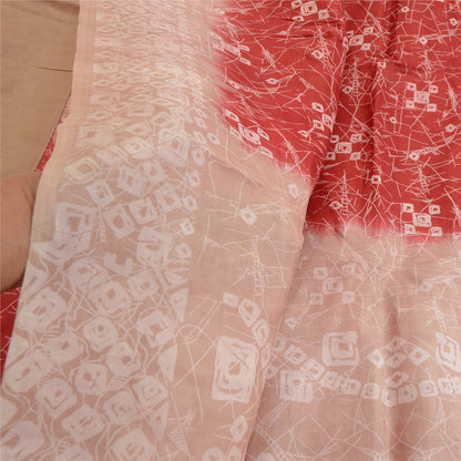 Sanskriti Vintage Sarees From Indian Red Pure Silk Printed Sari 5yd Craft Sustainable Fabric