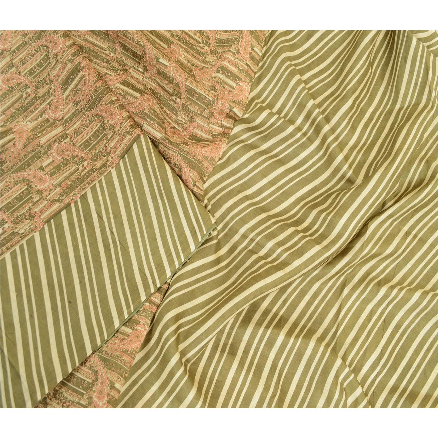 Sanskriti Vintage Sarees From Indian Green Pure Silk Printed Sari Craft Sustainable Fabric