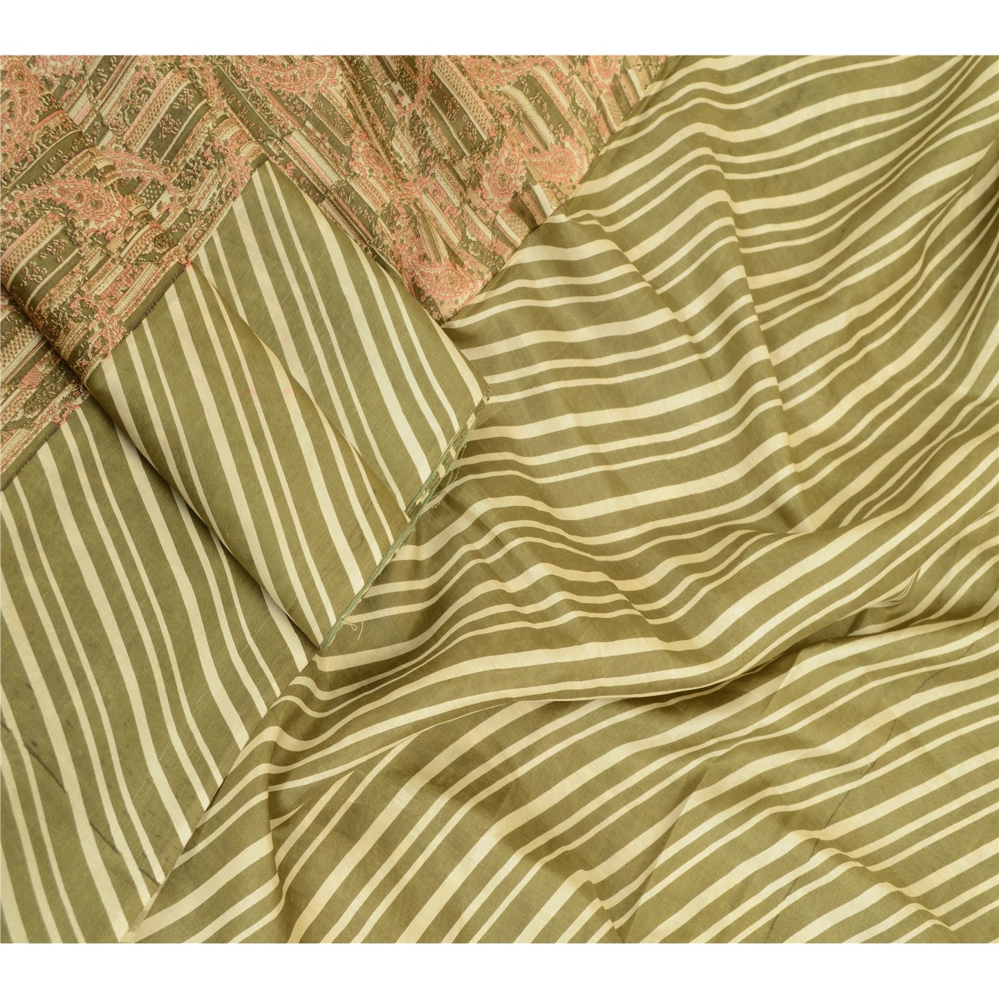 Sanskriti Vintage Sarees From Indian Green Pure Silk Printed Sari Craft Sustainable Fabric