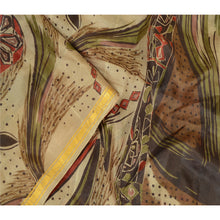 Load image into Gallery viewer, Sanskriti Vintage Sarees Cream Zari Border Printed Pure Silk Sari Craft Fabric
