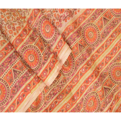 Sanskriti Vintage Sarees Red Indian Printed Pure Silk Sari Soft 5yd Craft Sustainable Fabric