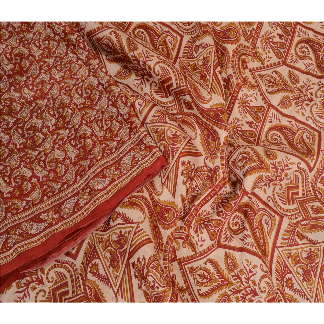 Sanskriti Vintage Sarees Red Indian Pure Silk Printed Sari Floral Craft Fabric