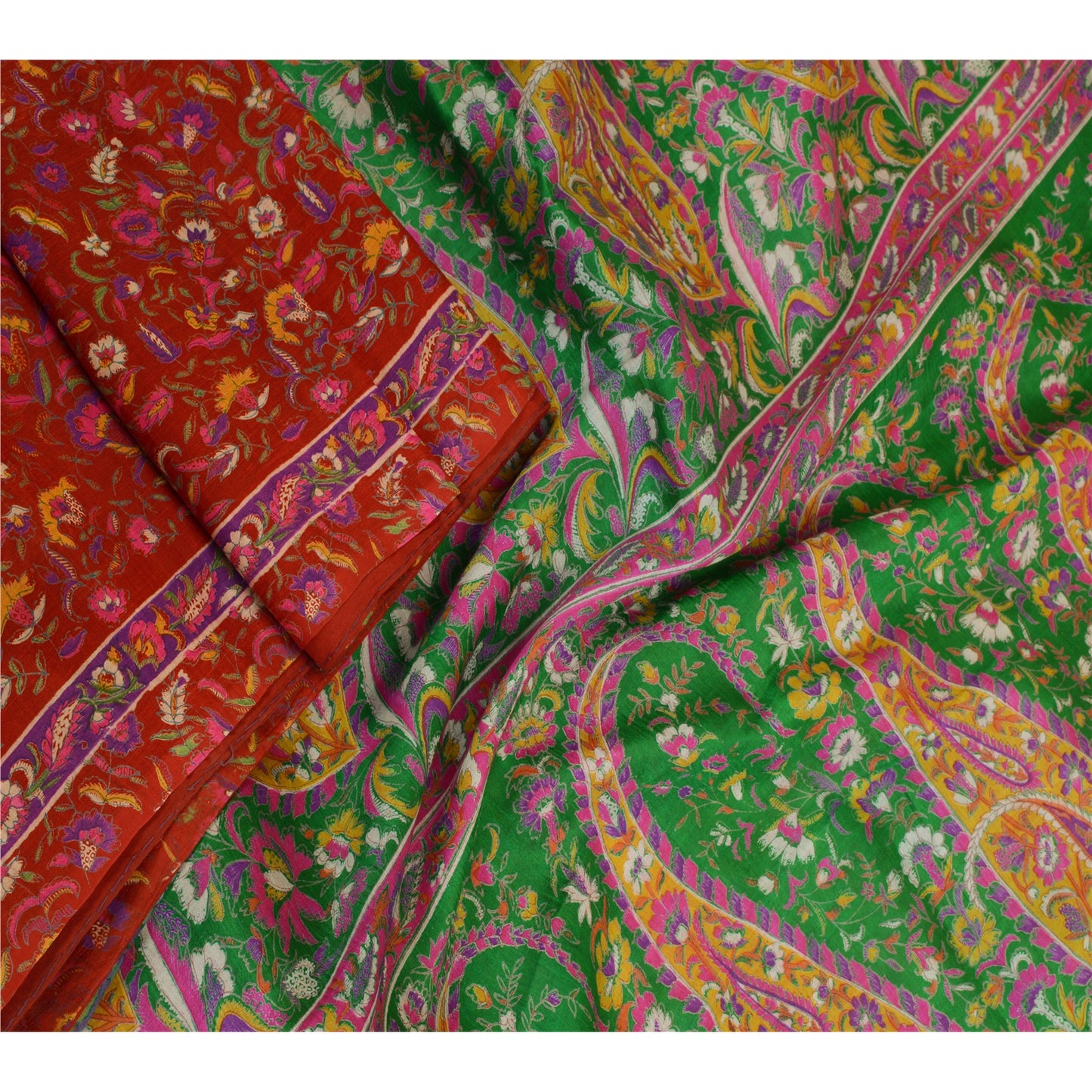 Санскритские винтажные сари красное индийское 100% чистое шелковое набивное сари 5YD Craft Sustainable Fabric