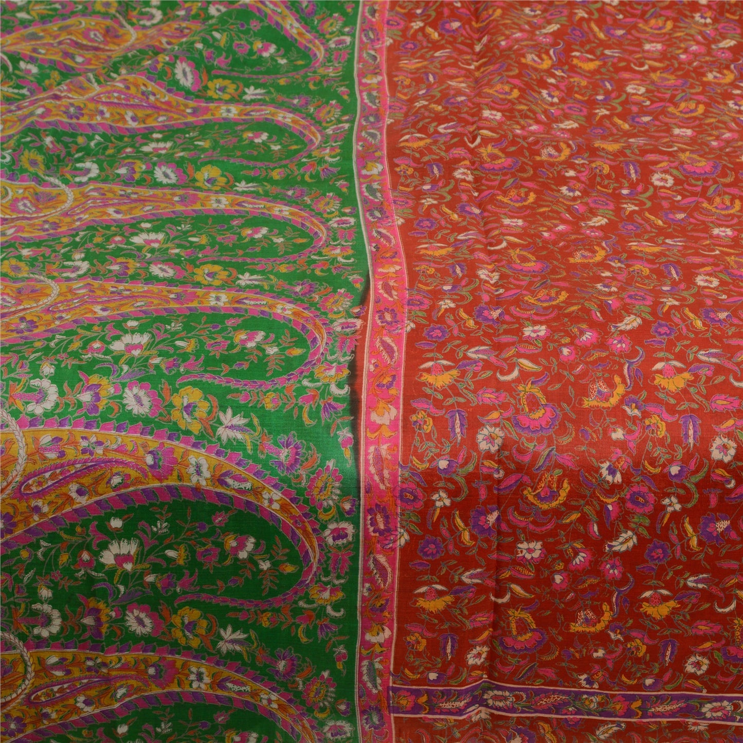 Санскритские винтажные сари красное индийское 100% чистое шелковое набивное сари 5YD Craft Sustainable Fabric