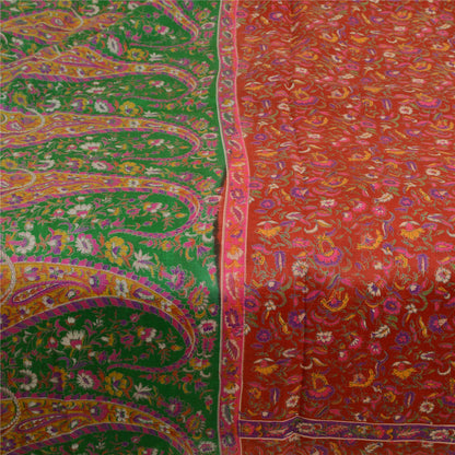 Санскритские винтажные сари красное индийское 100% чистое шелковое набивное сари 5YD Craft Sustainable Fabric