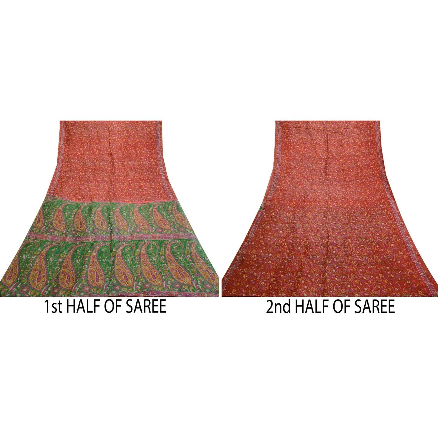 Санскритские винтажные сари красное индийское 100% чистое шелковое набивное сари 5YD Craft Sustainable Fabric