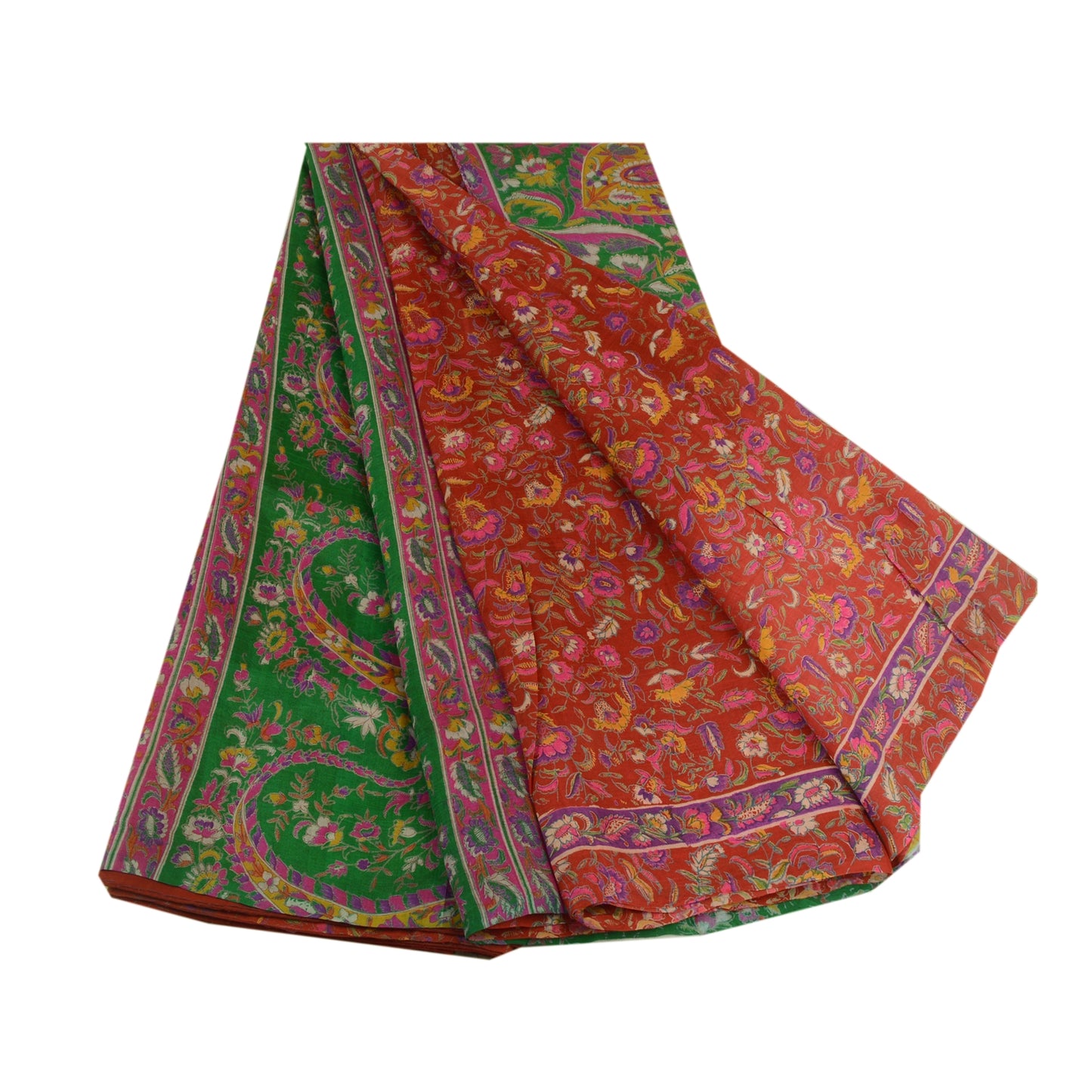 Санскритские винтажные сари красное индийское 100% чистое шелковое набивное сари 5YD Craft Sustainable Fabric