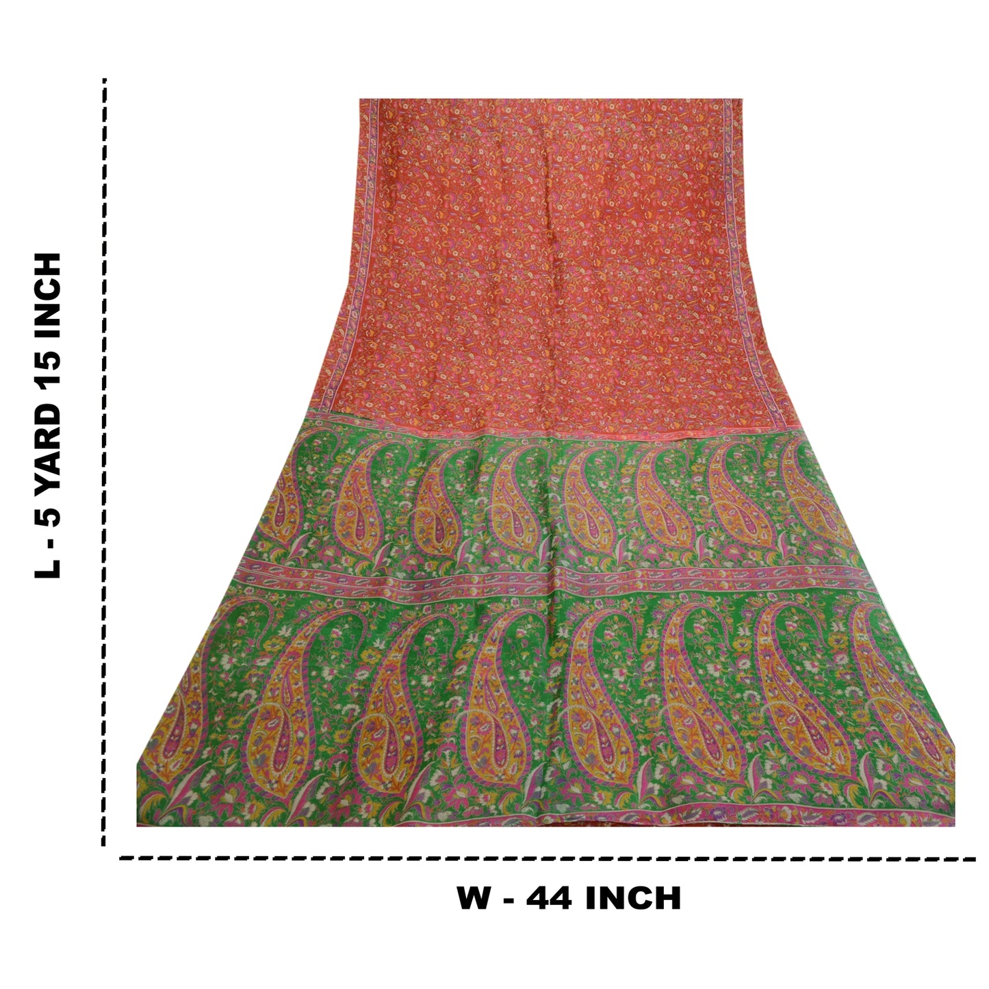 Санскритские винтажные сари красное индийское 100% чистое шелковое набивное сари 5YD Craft Sustainable Fabric