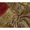 Sanskriti Vintage Sarees Red Animal Human Printed Pure Silk Sari Craft Sustainable Fabric