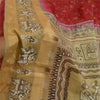 Sanskriti Vintage Sarees Red Animal Human Printed Pure Silk Sari Craft Sustainable Fabric