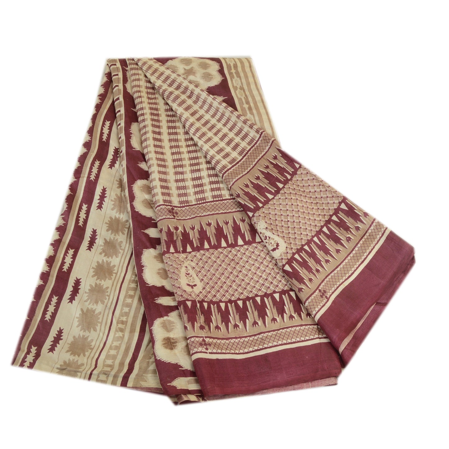 Sanskriti Vintage Sarees Indisk Elfenbenstrykt Ren Silke Sari Blødt Håndværk Bæredygtigt Stoff