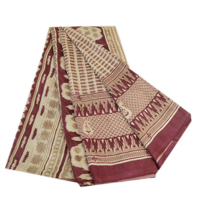 Sanskriti Vintage Sarees Indisk Elfenbenstrykt Ren Silke Sari Blødt Håndværk Bæredygtigt Stoff