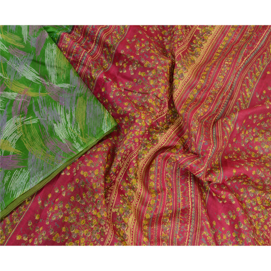 Sanskriti Vintage Sarees Indian Green 100% Pure Silk Printed Sari Craft Sustainable Fabric