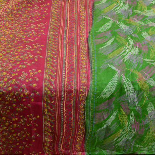 Sanskriti Vintage Sarees Indian Green 100% Pure Silk Printed Sari Craft Sustainable Fabric