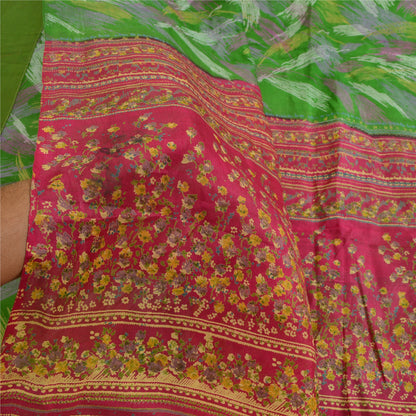 Sanskriti Vintage Sarees Indian Green 100% Pure Silk Printed Sari Craft Sustainable Fabric