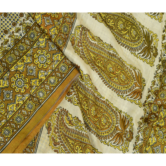 Sanskriti Vintage Sarees From India Green Pure Silk Block Printed Sari Sustainable Fabric