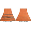 Sanskriti Vintage Sarees Indian Orange Pure Silk Printed Sari 5yd Craft Sustainable Fabric
