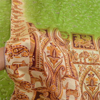 Sanskriti Vintage Sarees From India Green Printed Pure Silk Sari Craft Sustainable Fabric