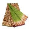 Sanskriti Vintage Sarees From India Green Printed Pure Silk Sari Craft Sustainable Fabric