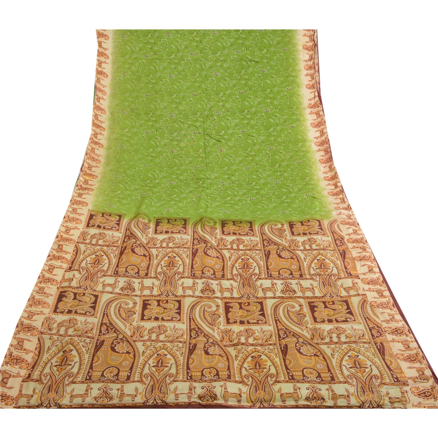 Sanskriti Vintage Sarees From India Green Printed Pure Silk Sari Craft Sustainable Fabric