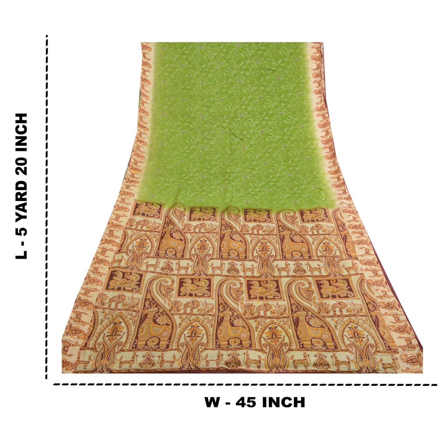 Sanskriti Vintage Sarees From India Green Printed Pure Silk Sari Craft Sustainable Fabric