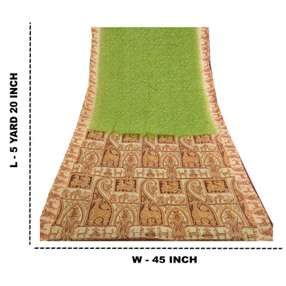 Sanskriti Vintage Sarees From India Green Printed Pure Silk Sari Craft Sustainable Fabric