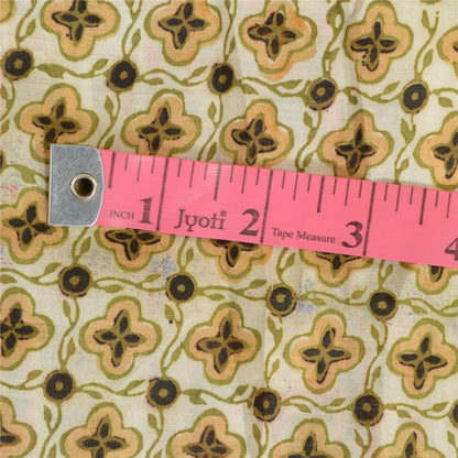 Sanskriti Vintage Sarees Indian Ivory Pure Silk Printed Sari Soft Craft Sustainable Fabric