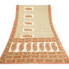Sanskriti Vintage Sarees Indian Ivory Pure Silk Printed Sari Soft Craft Sustainable Fabric