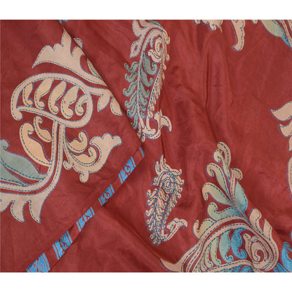 Sanskriti Vintage Sarees Indian Red Pure Silk Printed Sari Floral Craft Sustainable Fabric