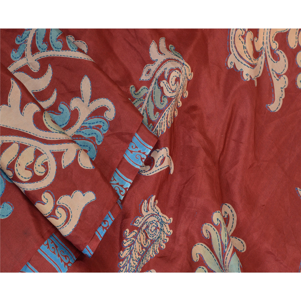 Sanskriti Vintage Sarees Indian Red Pure Silk Printed Sari Floral Craft Sustainable Fabric