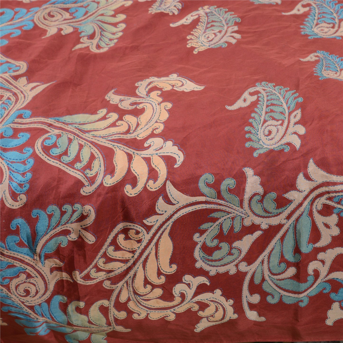 Sanskriti Vintage Sarees Indian Red Pure Silk Printed Sari Floral Craft Sustainable Fabric