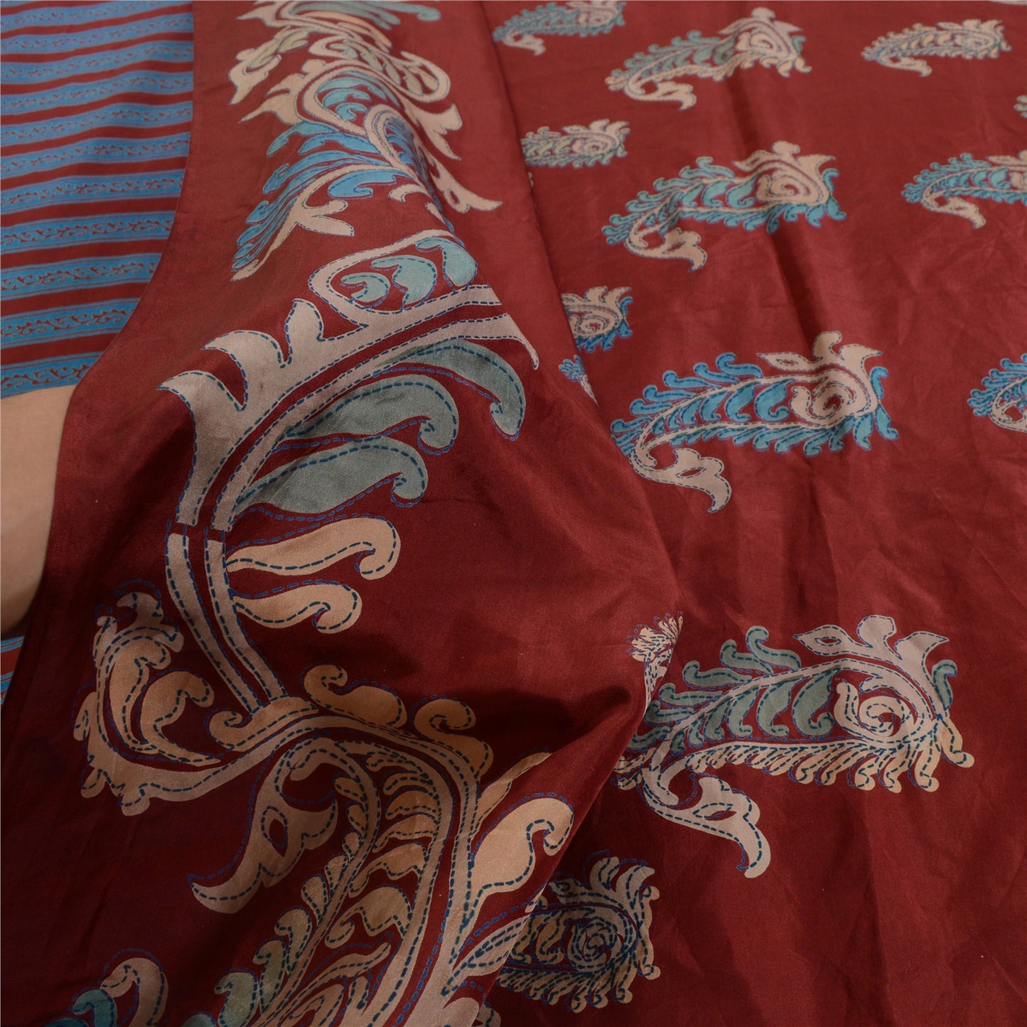 Sanskriti Vintage Sarees Indian Red Pure Silk Printed Sari Floral Craft Sustainable Fabric