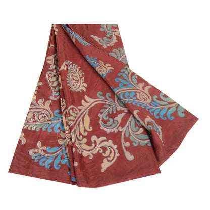Sanskriti Vintage Sarees Indian Red Pure Silk Printed Sari Floral Craft Sustainable Fabric