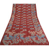 Sanskriti Vintage Sarees Indian Red Pure Silk Printed Sari Floral Craft Sustainable Fabric